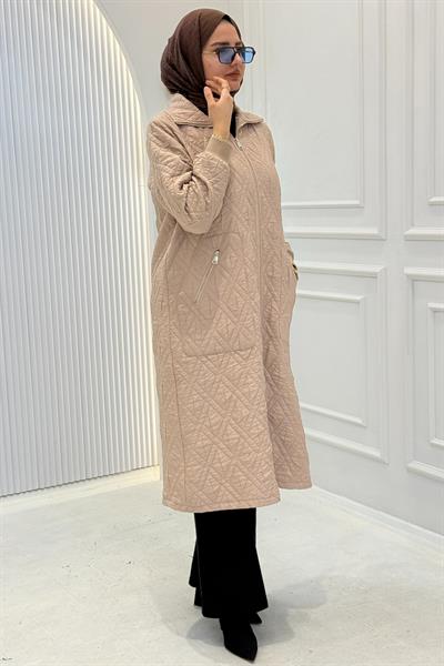 Behrem Cepli Fermuarlı Kapitone Büyük Beden Kap Stone OTW2551