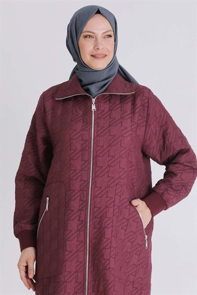 Behrem Cepli Fermuarlı Kapitone Büyük Beden Kap Vişne OTW2551