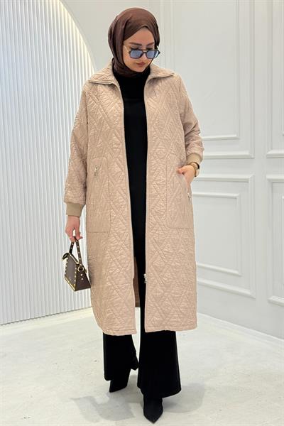 Behrem Cepli Fermuarlı Kapitone Büyük Beden Kap Stone OTW2551