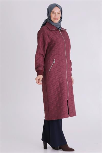 Behrem Cepli Fermuarlı Kapitone Büyük Beden Kap Vişne OTW2551