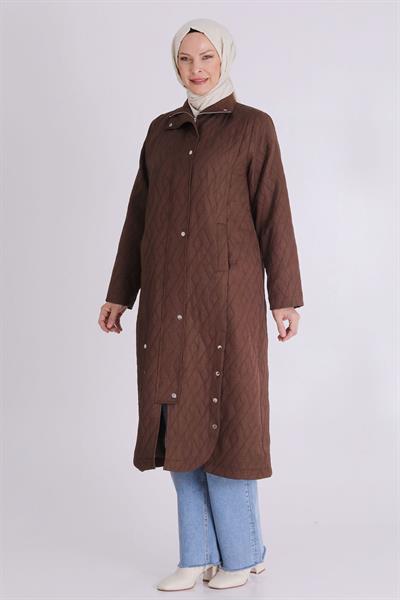 Behrem Çıtçıt Düğmeli Büyük Beden Kap Kakao OTW25135