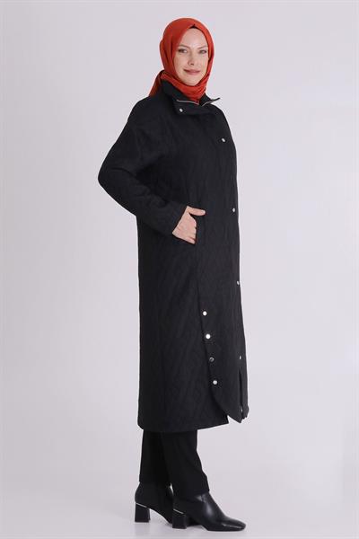 Behrem Çıtçıt Düğmeli Büyük Beden Kap Siyah OTW25135