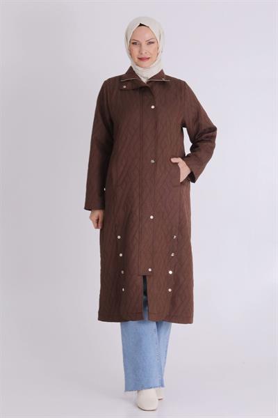 Behrem Çıtçıt Düğmeli Büyük Beden Kap Kakao OTW25135