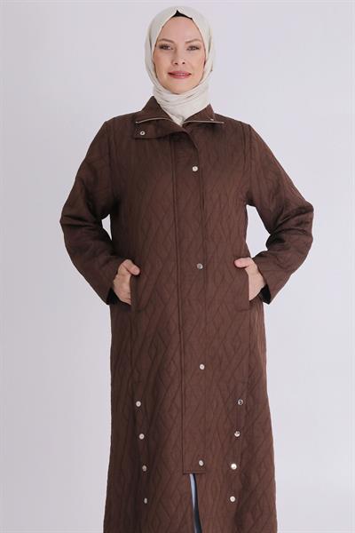 Behrem Çıtçıt Düğmeli Büyük Beden Kap Kakao OTW25135