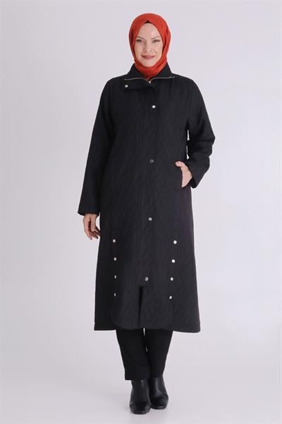 Behrem Çıtçıt Düğmeli Büyük Beden Kap Siyah OTW25135