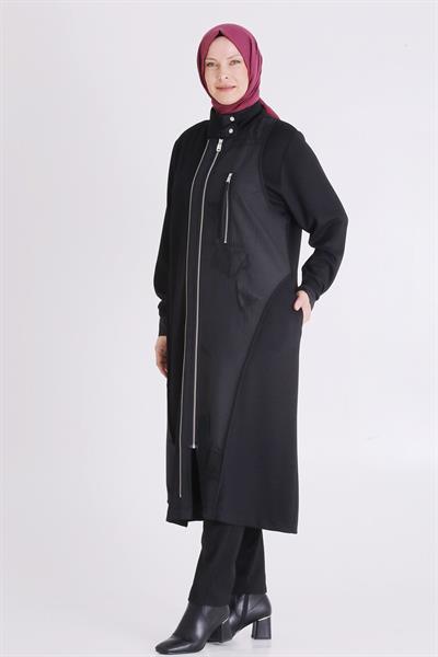 Behrem Fermuarlı Yüksek Yaka Spor Tesettür Kap Siyah OTW25139