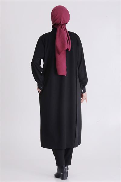 Behrem Fermuarlı Yüksek Yaka Spor Tesettür Kap Siyah OTW25139