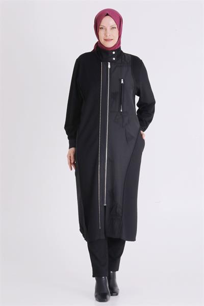 Behrem Fermuarlı Yüksek Yaka Spor Tesettür Kap Siyah OTW25139