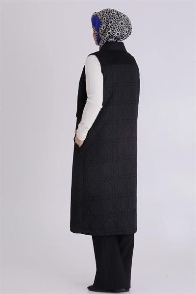 Behrem Kapitone Peluş Detaylı Tesettür Yelek Siyah OTW30014
