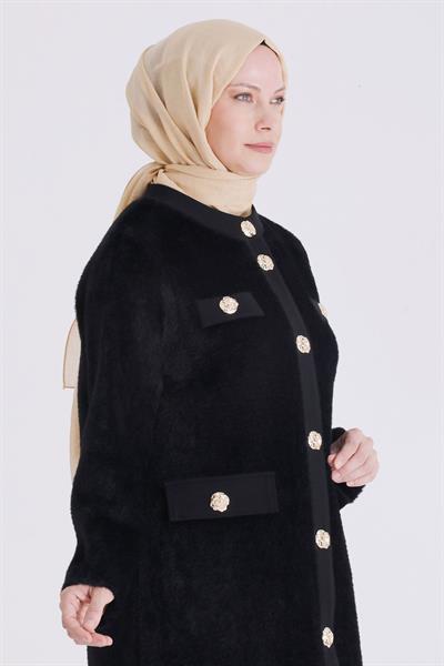 Behrem Kürk Dokulu Düğme Detaylı Tesettür Kap Siyah OTW25142