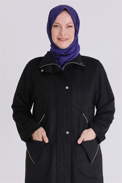 Behrem Minimal Stil Fermuar Detaylı Süet Kap Siyah OTW25129