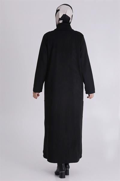 Behrem Minimal Tasarım Cepli Tesettür Ferace Siyah OTW28075