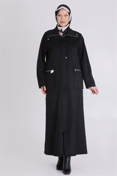Behrem Minimal Tasarım Cepli Tesettür Ferace Siyah OTW28075
