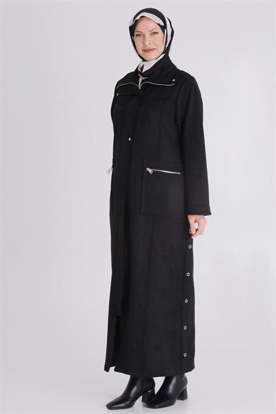 Behrem Minimal Tasarım Cepli Tesettür Ferace Siyah OTW28075
