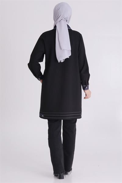 Behrem Modern Denim Detaylı Siyah Büyük Beden Kap Siyah OTW25130