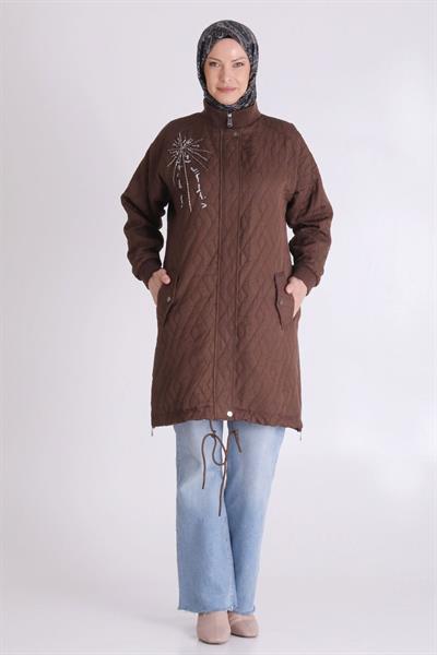 Behrem Nakış İşlemeli Spor Tarz Büyük Beden Kapitone Kap Kakao OTW25134