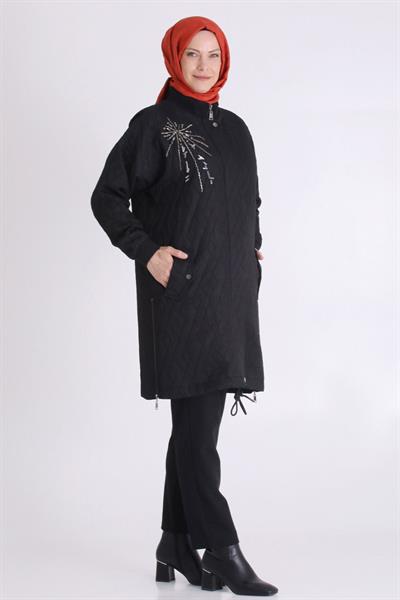 Behrem Nakış İşlemeli Spor Tarz Büyük Beden Kapitone Kap Siyah OTW25134