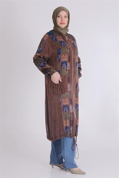 Behrem Patchwork Desenli Lyocel Kap Kahve OTW25123