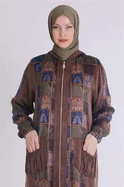 Behrem Patchwork Desenli Lyocel Kap Kahve OTW25123