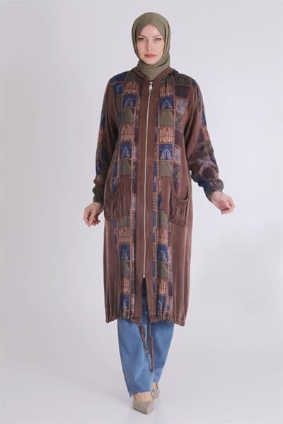 Behrem Patchwork Desenli Lyocel Kap Kahve OTW25123