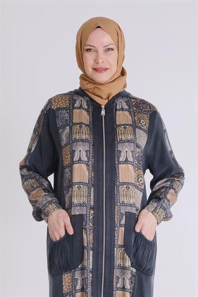 Behrem Patchwork Desenli Lyocel Kap Siyah OTW25123