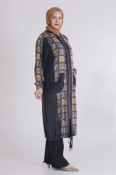 Behrem Patchwork Desenli Lyocel Kap Siyah OTW25123