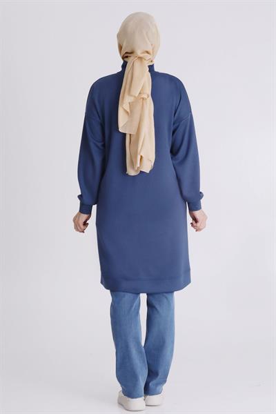 Behrem Ribanalı Spor Büyük Beden Tunik İndigo OTW2060