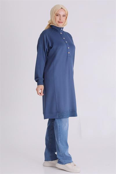 Behrem Ribanalı Spor Büyük Beden Tunik İndigo OTW2060