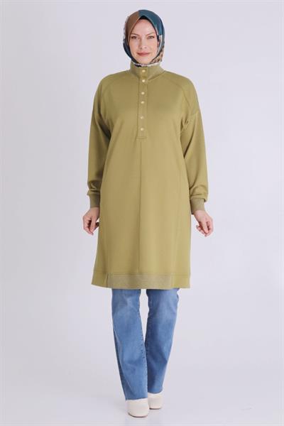 Behrem Ribanalı Spor Büyük Beden Tunik Olive OTW2060