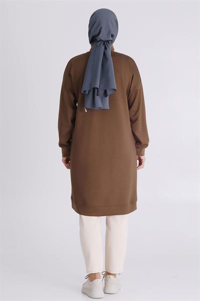 Behrem Ribanalı Spor Büyük Beden Tunik Vizon OTW2060