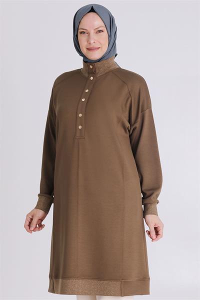 Behrem Ribanalı Spor Büyük Beden Tunik Vizon OTW2060