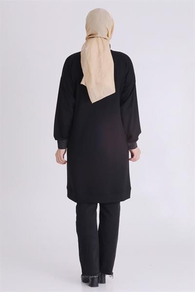 Behrem Ribanalı Spor Büyük Beden Tunik Siyah OTW2060