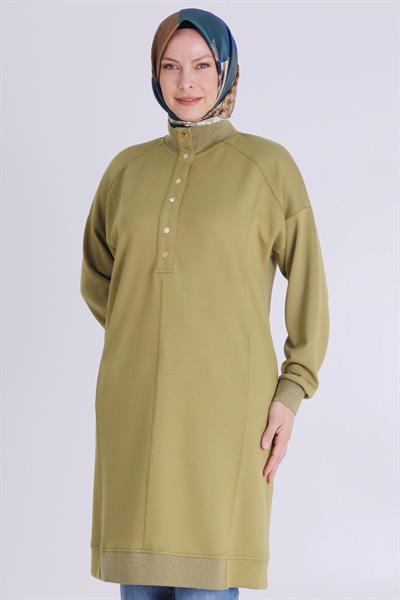 Behrem Ribanalı Spor Büyük Beden Tunik Olive OTW2060