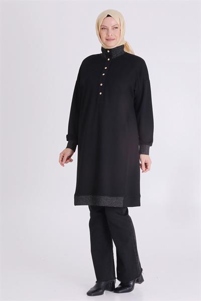 Behrem Ribanalı Spor Büyük Beden Tunik Siyah OTW2060