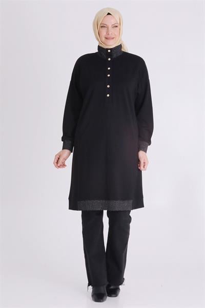 Behrem Ribanalı Spor Büyük Beden Tunik Siyah OTW2060