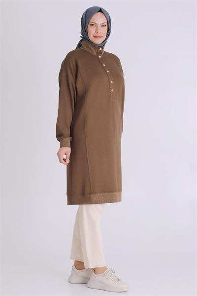 Behrem Ribanalı Spor Büyük Beden Tunik Vizon OTW2060