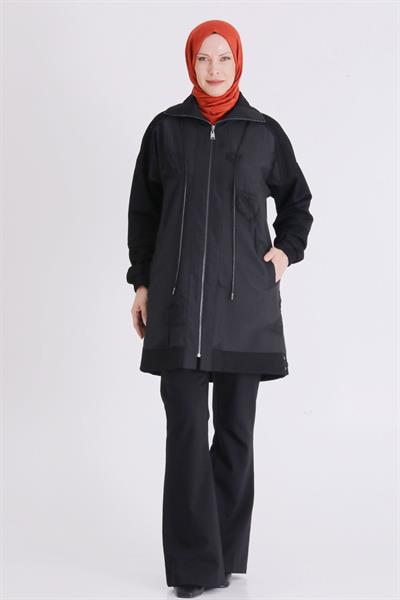 Behrem Spor Çizgili Modern Tasarım Kap Siyah OTW25140