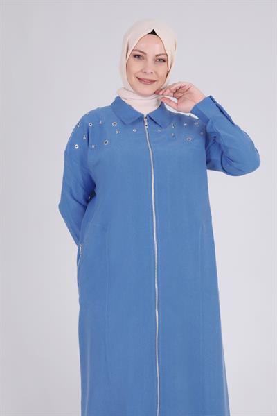 Behrem Taşlı Fermuarlı Kap İndigo OTW28057