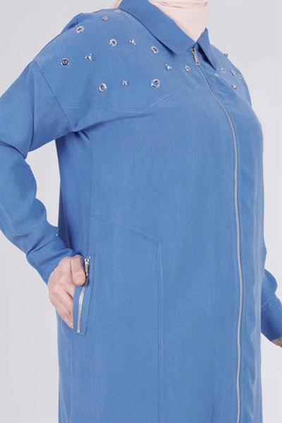 Behrem Taşlı Fermuarlı Kap İndigo OTW28057