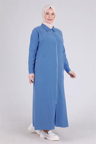 Behrem Taşlı Fermuarlı Kap İndigo OTW28057