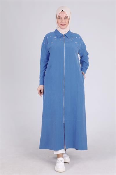 Behrem Taşlı Fermuarlı Kap İndigo OTW28057