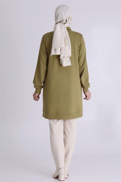 Behrem Taşlı Yaka Bağcıklı Tunik Olive OTW2062