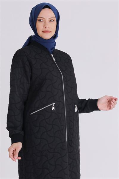 Behrem Tesettür Büyük Beden Spor Şık Kapitone Ferace Siyah OTW2821