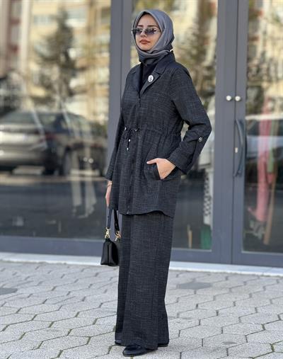 Bel Bağcıklı Pantolonlu Takım Siyah OTW45816