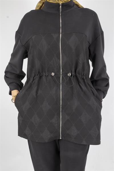 Bel Büzgülü Modern Tasarım Tesettür Takım Siyah OTW8584