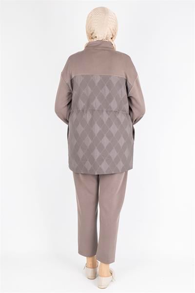 Bel Büzgülü Modern Tasarım Tesettür Takım Kahve OTW8584