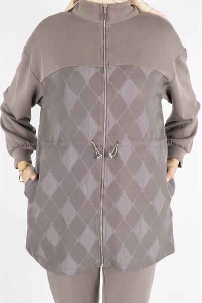 Bel Büzgülü Modern Tasarım Tesettür Takım Kahve OTW8584