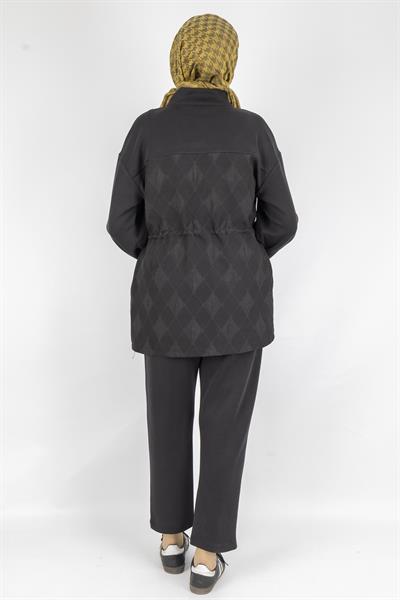 Bel Büzgülü Modern Tasarım Tesettür Takım Siyah OTW8584