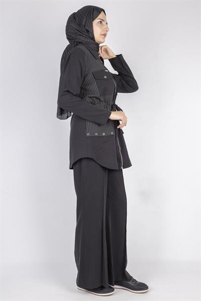 Beli Bağcıklı Spor Şık Çizgi Detaylı Takım Siyah OTW2660