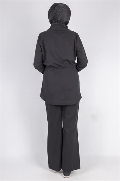 Beli Bağcıklı Spor Şık Çizgi Detaylı Takım Siyah OTW2660